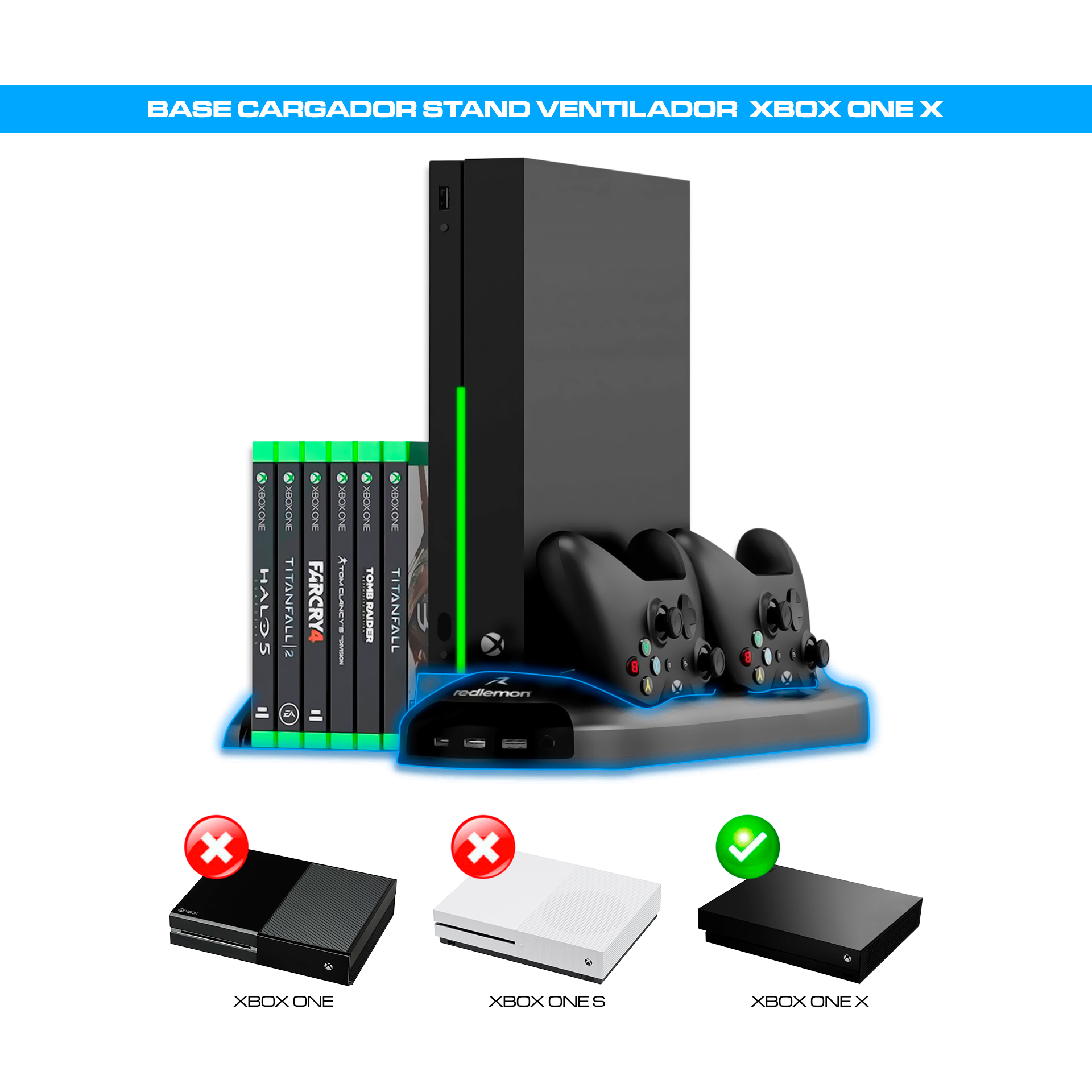 BASE CARGADOR STAND VENTILADOR COOLER PARA XBOX ONE X NecdigitalStore